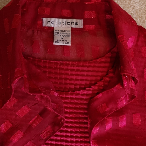 Notations Sheer Blouse and Matching Shell in red. Size M. - Picture 2 of 4